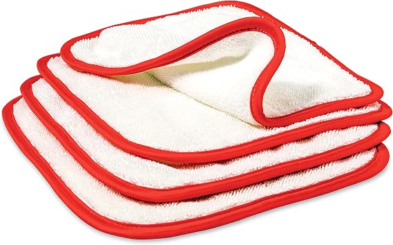 Griot's Garage PFM Dual Weave Wax Removal Towels for Car Wash, Cleaning, and Detailing, Double-Sided, Set of 4, 9" x 9",