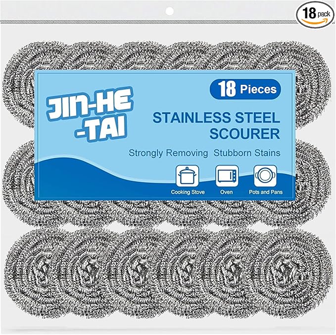 18 Pack Stainless Steel Scrubber, Steel Wool Srubber for Scouring Stubborn Messes from Pots and Pans, Stoves,Broiler Racks,Grills and More