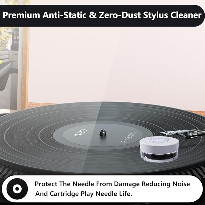 Turntable Stylus Clean Gel - Premium Anti-Static & Zero-Dust Stylus Cleaner, Dirt and Debris Dry Cleaning Mixture for Vinyl Record Player Needle (Black)