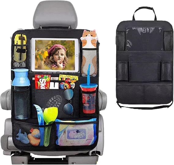 Car Backseat Organizer with tablet holder,1Pcs Kick Mats Back Seat Protector with 9 Storage Pockets Travel Accessories E