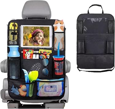 Car Backseat Organizer with tablet holder,1Pcs Kick Mats Back Seat Protector with 9 Storage Pockets Travel Accessories E