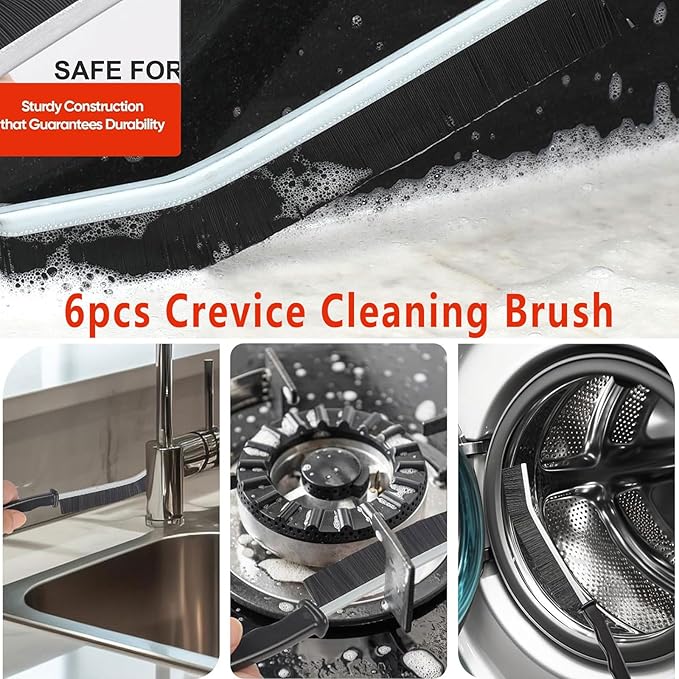 Crevice Cleaning Brush Set, Hard Bristle Gap Cleaning Tool, Ultra-Fine Nylon Deep Scrub Brushes for Window Tracks, Bathroom Grout, Sliding Doors & Sink Detailing,6-Pack