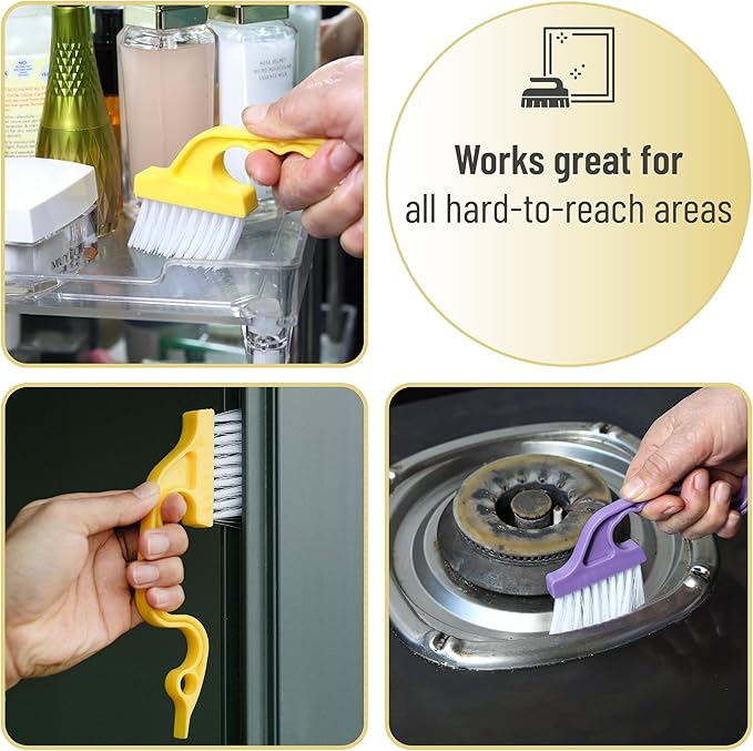 Slick- Window Track Cleaning Brush, 2 Pack, Yellow/Purple Ergonomic Handle, Built-in Scraper, Multipurpose, Window Track Cleaning Tools