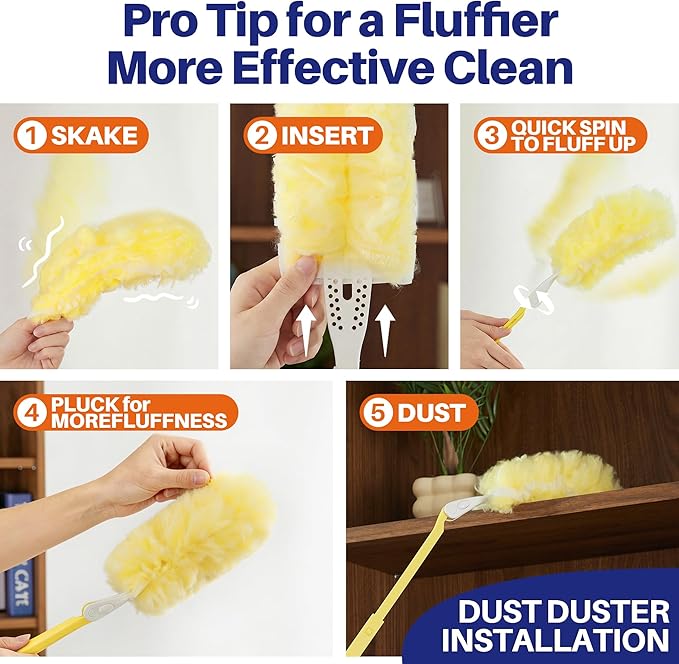 JOYMOOP Scented Telescopic Duster kit, 3FT Extendable Handle (Yellow) + 4 Yellow Refills for Swiffer Feather Duster,Easy Cleaning for Ceilings, Ceiling Fans, Blinds, Vents & Shelves