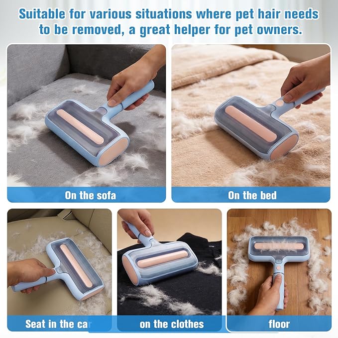Pet Hair Remover Lint Rollers for Pet Hair Extra Sticky with Water Spray,Reusable 2-in-1 Dog Cat Hair Removal Tool for Furniture,Couch,Carpet,Bedding,and Clothes - Includes 4 Brushes