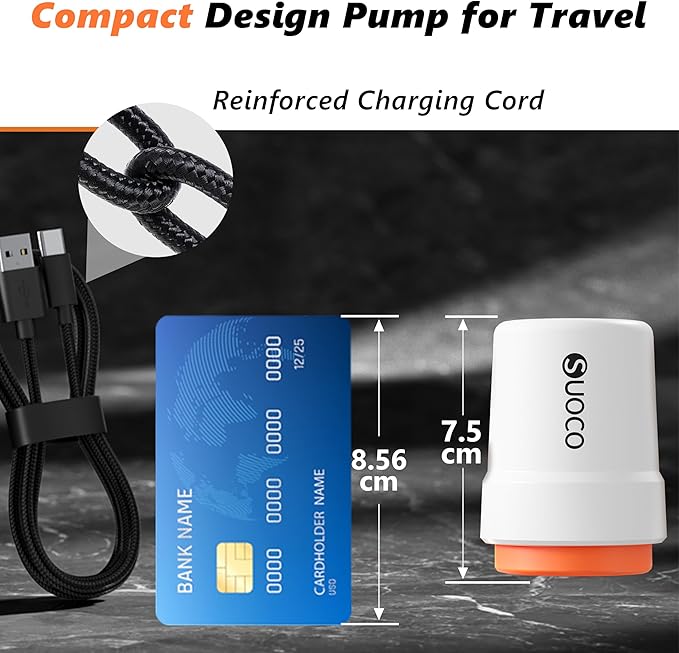 SUOCO Travel Vacuum Pump for Vacuum Storage Bags, Mini USB Rechargeable Portable Cordless Electric Pump for Compression Seal Space Saver Bags (Storage Bags Not Included), White