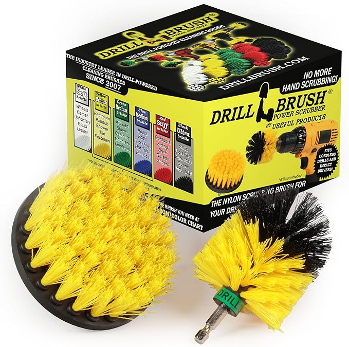 Carpet Cleaner - Bathroom Accessories - Mini Corner Drill Brush and 4-inch Flat Scrub Brush Kit - Clean Bath Mat, Sink, Tile and Grout - Scrub Shower Mat, Tub, Floors - Bidet and Toilet Brush