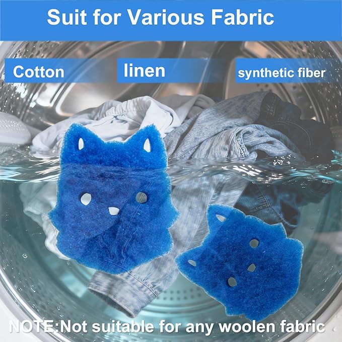 Pet Hair Remover for Laundry, 6PCS Reusable Dog & Cat Hair Remover Tool - Removes Pet Fur, Hair, Lint, Dander from Clothes &Washing Machine. (Blue, cat face)