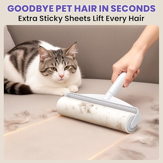 9.45” Large Surface Lint Roller: DELOMO Extra-Wide Sticky Roller for Pet Hair - Cleans Faster on Couches, Beds, Carpets, Clothing, Furniture & Car Seats - 450 Sheets Total - Ideal for Pet Homes