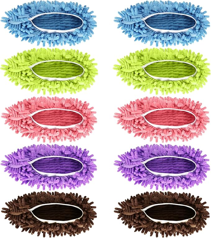 Mop Slippers Shoes 5 Pairs (10 Pieces) - Microfiber Cleaning House Mop Slippers, Floor Cleaning Tools Shoe Cover, Soft Machine Washable Reusable Microfiber Foot Socks for House Kitchen Office