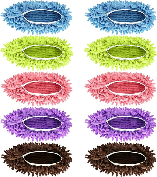 Mop Slippers Shoes 5 Pairs (10 Pieces) - Microfiber Cleaning House Mop Slippers, Floor Cleaning Tools Shoe Cover, Soft Machine Washable Reusable Microfiber Foot Socks for House Kitchen Office