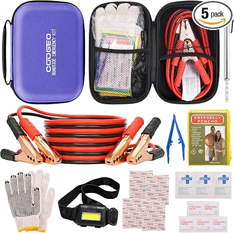 Car Roadside Emergency Kit with Battery Jumper Cables, Purple