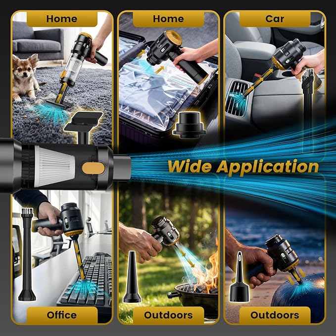 Wansimoo Handheld Car Vacuum Cleaner,25000PA Strong Cyclonic Suction Foldable Mini Vacuum Portable Cordless with Digital Display and One Touch Dust Removal for Car, Home, Office, Kitchen (Gold)
