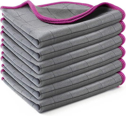 Microfiber Cleaning Cloth Lint Free Glass Cleaner Window Polishing Streak Free Miracle Easy Clean Rag Reusable for Mirror Kitchen Dish Auto Detailing, Grey-Purple