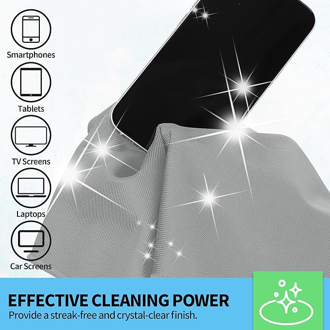 Microfiber Cleaning Cloth, 12 Pack Window Glasses Cleaning Cloth, Reusable Lint-Free Streak Free Polishing Cloth Wipes for Stainless Steel, Eyeglasses, Mirrors, Screens & Lenses,12"*12" Grey