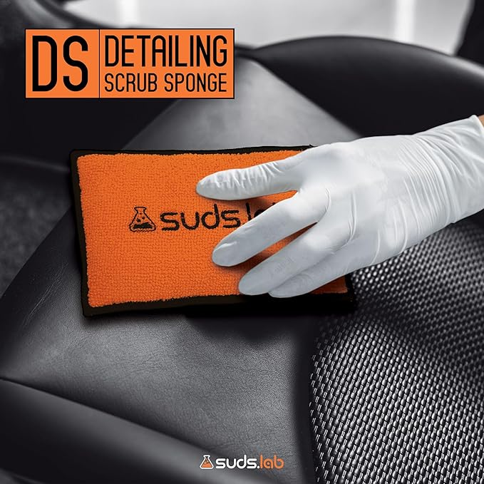 Suds Lab DS Detailing Scrub Sponge – Microfiber Scrub Pad for Car Detailing, Two Textures for Polishing & Scrubbing, Durable & Absorbent, Multi-Surface Use, Washable & Reusable – 6 Pack, Orange