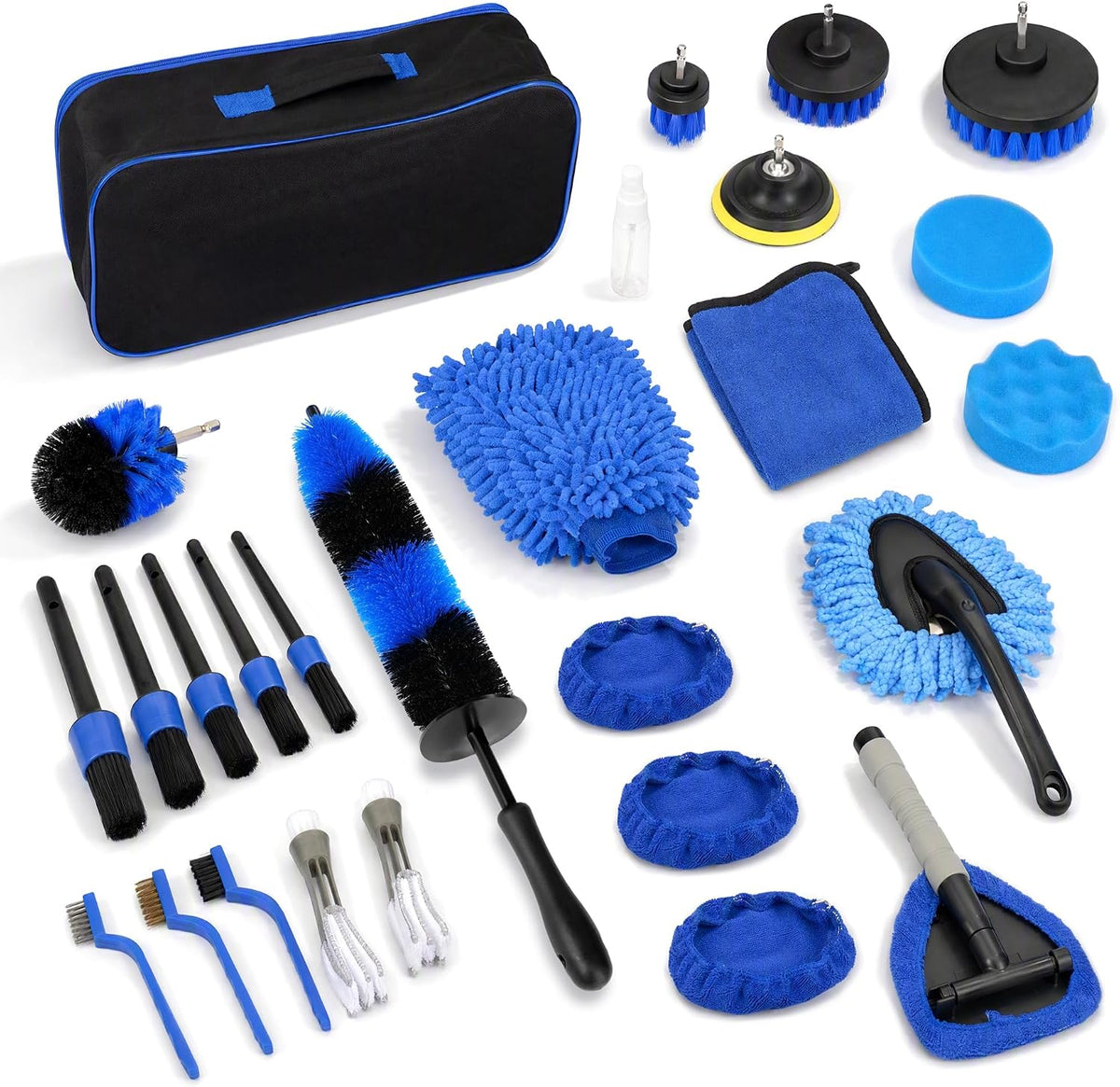 27Pcs Car Detailing Kit with Heavy Duty Detailing Brushes, Car Wash Cleaning Tool, Car Care kit for Comprehensive Car Wash Windshield Interior Exterior Wheels, Blue (27pcs)