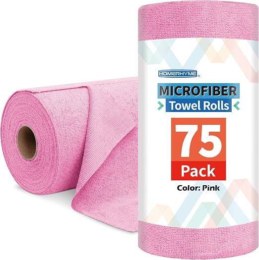 Microfiber Cleaning Cloth Roll, 75 Pack Tear Away Microfiber Towel, Reusable Washable Shop Towels, Lint Free Cleaning Ra