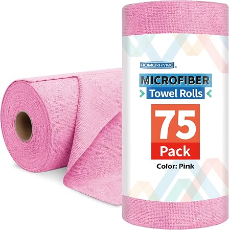 Microfiber Cleaning Cloth Roll, 75 Pack Tear Away Microfiber Towel, Reusable Washable Shop Towels, Lint Free Cleaning Ra