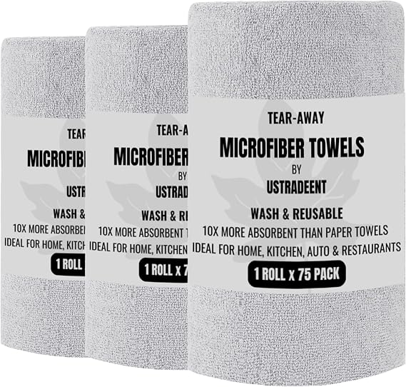 Microfiber Cleaning Cloth Roll -75 Pack - 3 Rolls, Tear Away Towels, 12" x 12", Reusable Cleaning Rags and Microfiber To