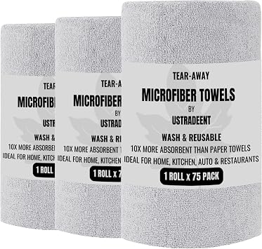 Microfiber Cleaning Cloth Roll -75 Pack - 3 Rolls, Tear Away Towels, 12" x 12", Reusable Cleaning Rags and Microfiber To