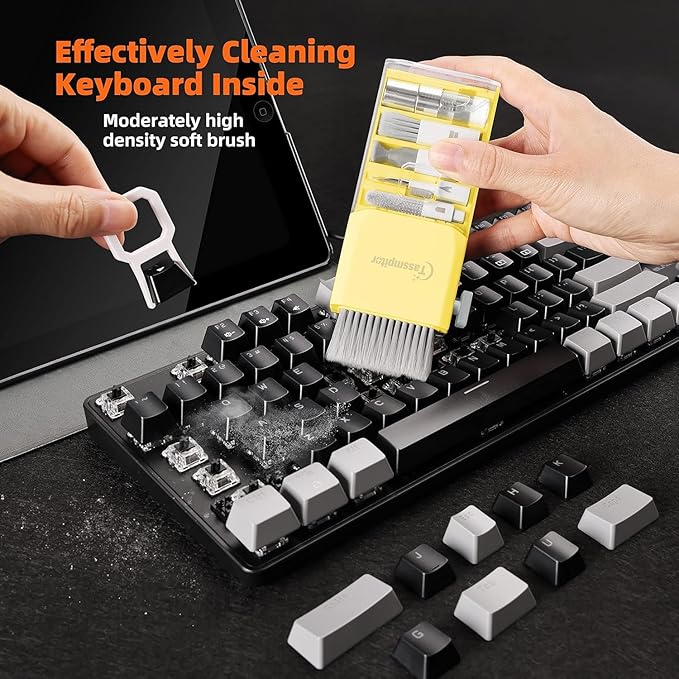Tassmpitor Laptop Screen Keyboard Cleaner Kit, All in 1 Electronics Cleaning Tool for MacBook iPad iPhone Pro Cell Phone, Brush Tool for Tablet, Computer, PC Monitor,TV Camera Lens with Patent, Yellow