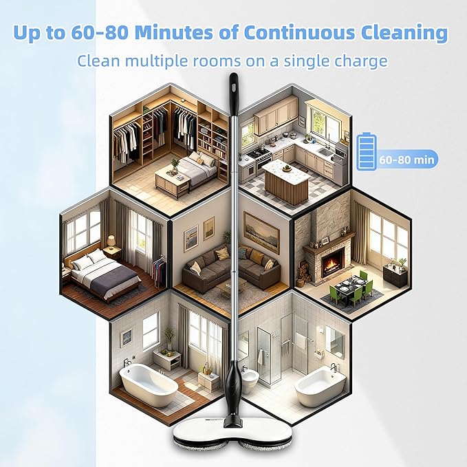 Electric Mop for Floor Cleaning, As Seen On TV, Cordless Spin Mopper Motorised Electric Mops for Hardwood Tile Laminate Floor Daily Light Cleaning (No Water Tank)