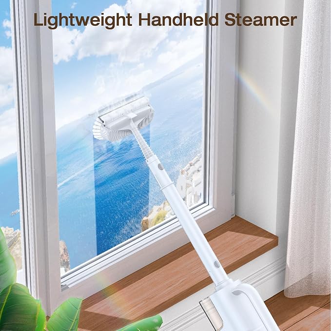 Steam Mop with Detachable Handheld Steam Cleaner, 10-in-1 Multi Accessories, Quick 10s Heat, 350ml and 2-Level Steamer for Cleaning Floor, Carpet, BBQ Grill, Tile, and Grout, Light White