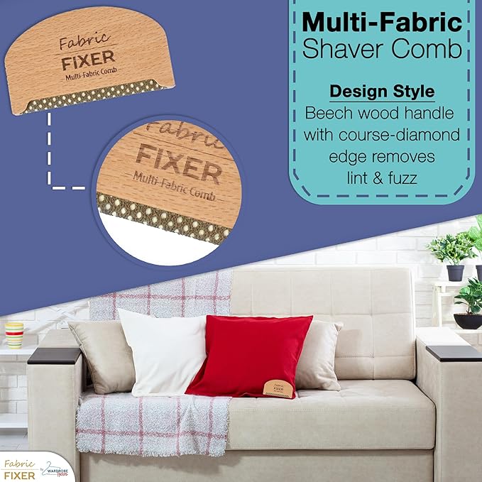 Cashmere Pill Remover Comb & Multi Fabric Shaver Depilling Sweater Fuzz Comb Set (Cedar & Beech Wood) Wool Pilling Remover for Delicate Clothing Fabrics, Furniture, Pillows, Sheets by Fabric Fixer