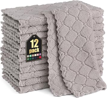 Homaxy 12 Pack Super Soft & Absorbent Dish Cloths, 10" x 10", Grey