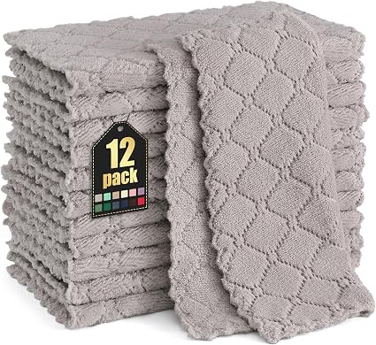 Homaxy 12 Pack Super Soft & Absorbent Dish Cloths, 10" x 10", Grey
