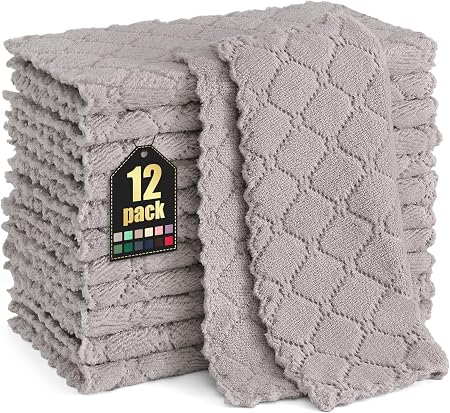 Homaxy 12 Pack Super Soft & Absorbent Dish Cloths, 10" x 10", Grey
