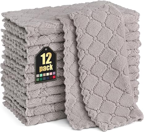 Homaxy 12 Pack Super Soft & Absorbent Dish Cloths, 10" x 10", Grey
