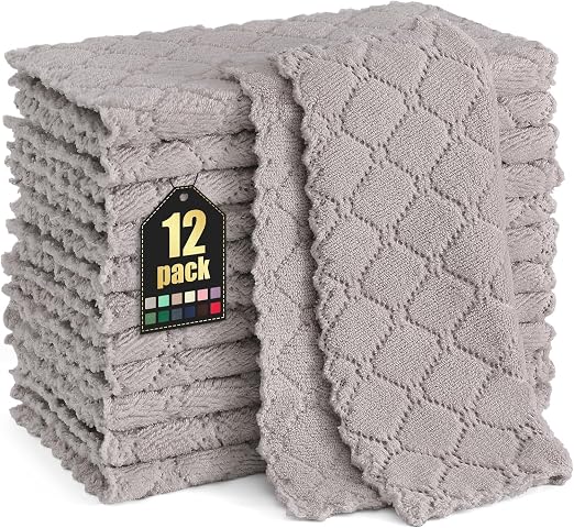 Homaxy 12 Pack Super Soft & Absorbent Dish Cloths, 10" x 10", Grey