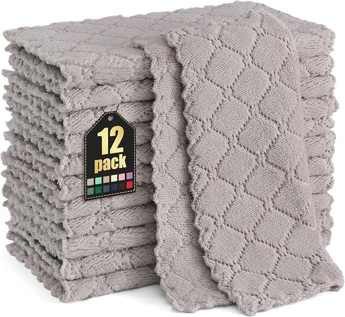 Homaxy 12 Pack Super Soft & Absorbent Dish Cloths, 10" x 10", Grey