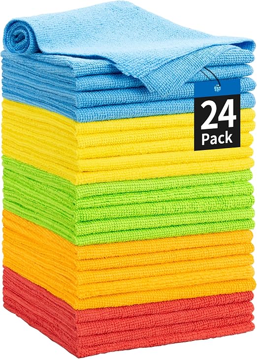 Microfiber Towels for Cars, 24 Pack Microfiber Cleaning Cloths, 11.5"*11.5" Cleaning Rags Towels Bulk Absorbent Lint-Fre
