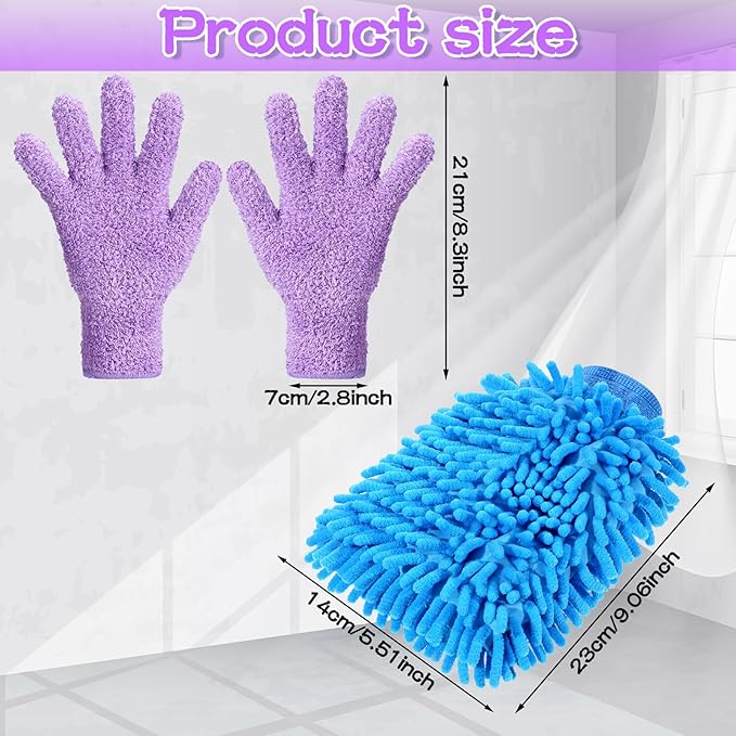 Potchen 6 Pcs Microfiber Dusting Mitt Gloves for Plants Washable Dusting Gloves for House Cleaning Furniture Car Washing