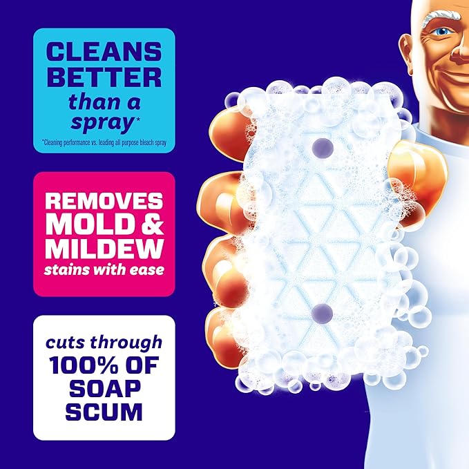 Mr. Clean Magic Eraser Sponge, Bathroom Cleaner, Shower Cleaner, Tub Cleaner, Soap Scum Remover, Bathroom Cleaning Supplies, Dawn Cleaning Power with Febreze Lavender Scent, 5ct