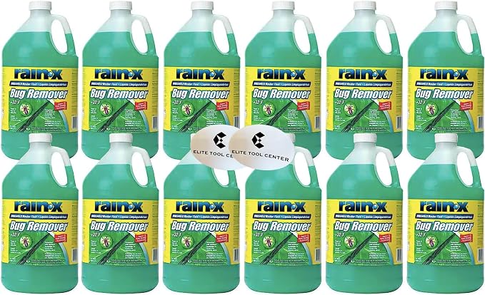 12 Pack Rain X Green Windshield Washer Fluid With Rain Repellant & Bug Remover 32* F All Weather Fluid 1 Gallon Each Wit