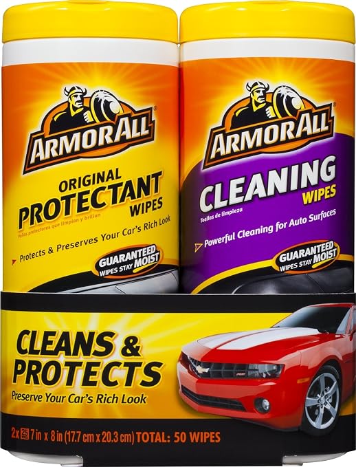 Armor All Car Interior Cleaner Protectant Wipes - Cleaning for Cars And Truck And Motorcycle, 25 Count (Pack of 2), 1084