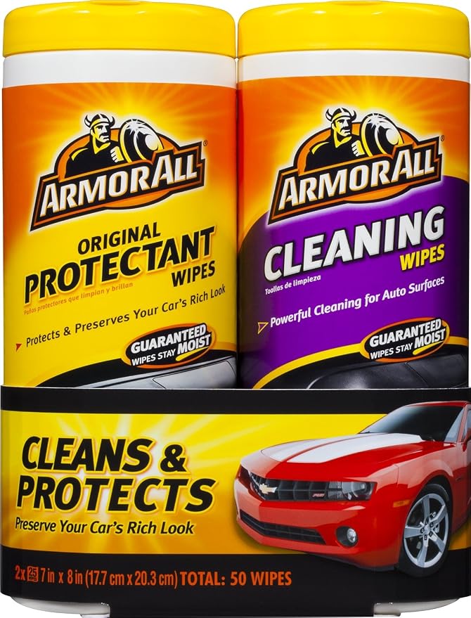 Armor All Car Interior Cleaner Protectant Wipes - Cleaning for Cars And Truck And Motorcycle, 25 Count (Pack of 2), 1084