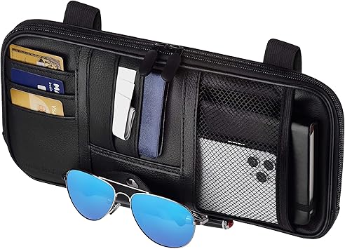 Car Sun Visor Organizer – Car, SUV, Truck Interior Accessories - Magnetic Glasses Holder & Full Length Horizontal Pocket