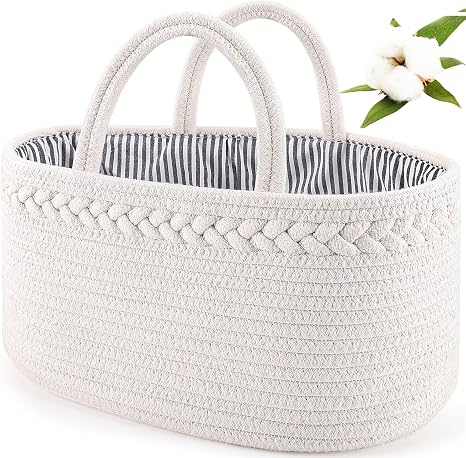 ABenkle Baby Diaper Caddy, Nursery Storage Bin and Car Organizer for Diapers and Baby Wipes, Cotton Rope Diaper Basket C
