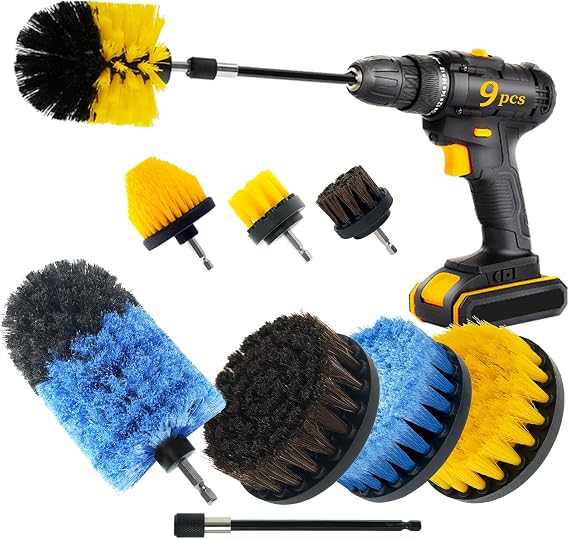 9 Pcs Drill Brush Attachments Set Fluffy Soft and Hard Bristles Horsehair Brush Cleaning Kit for Home Bathroom Car Kitch