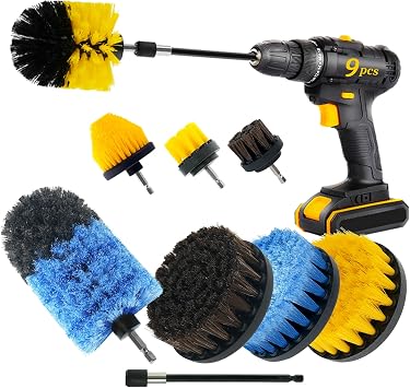 9 Pcs Drill Brush Attachments Set Fluffy Soft and Hard Bristles Horsehair Brush Cleaning Kit for Home Bathroom Car Kitch