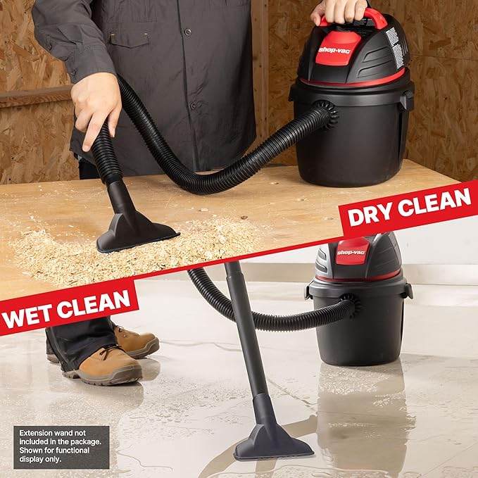 Shop-Vac 9303511 2.5 Gallon Wet Dry Vacuum, 2.5 Peak HP, 1.25 Inch Diameter x 4 Foot Hose, 12 Ft Cord Length, Wall Mounted, Includes Filters, Ideal for Jobsite, Garage, Car & Workshop