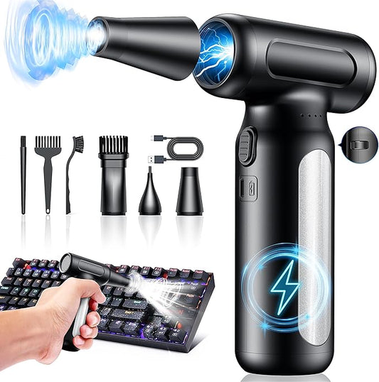 Mershgaya Electric Compressed Air Duster - 30,0000 RPM Rechargeable Cordless Turbo Blower, Portable Air Blower Gun for Cars, PC, Keyboard, Home & Outdoor Dust Cleaning (Replaces Compressed Air Cans)