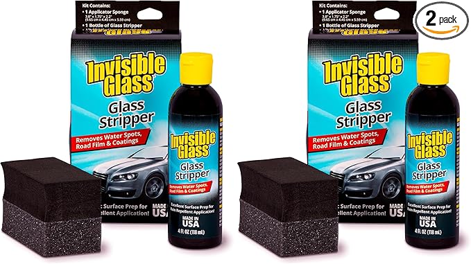 Invisible Glass 91411 Glass Stripper – Hard Water Spot Remover – Strips Coatings, Waxes, Oils & Road Film – Preps Windshields for Rain Repellent & Ceramic Coating, 4 Fl Oz (Pack of 2)