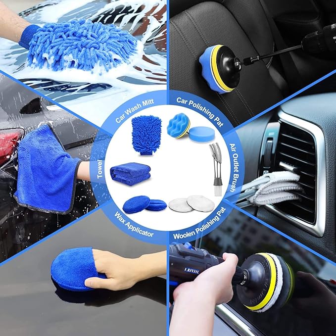 30Pcs Car Detailing Brush Set, Car Detailing Kit, Car Cleaning Kit, Car Windshield Cleaning Tool, Professional Car Care kit - Car Wash Brush kit for Interior Exterior Wheels(Blue)
