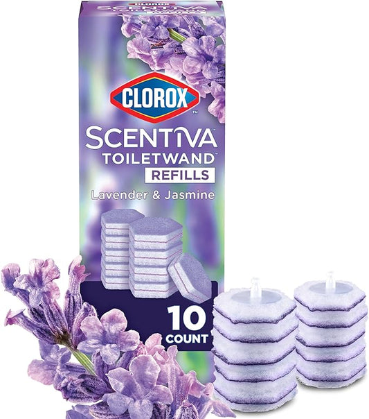 CLOROX Scentiva ToiletWand Toilet Cleaner Refills, Toilet brush, Lavender and Jasmine, 10 Count